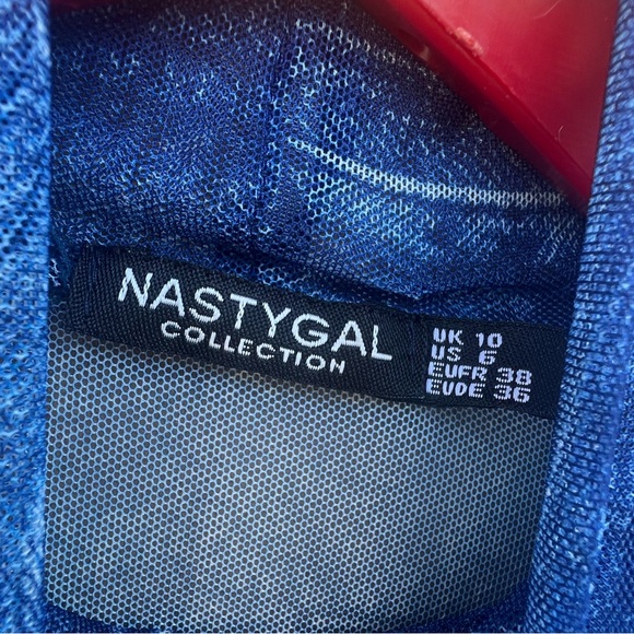 Nasty Gal Collection Sheer Long Sleeve Jean Print Top size 6 - Picture 4 of 7